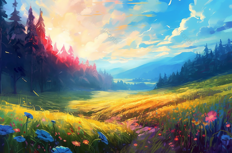 手绘风蓝色大自然森林野花背景,插画/手绘图,插画/手绘图库,插画/手绘图下载,插画/手绘